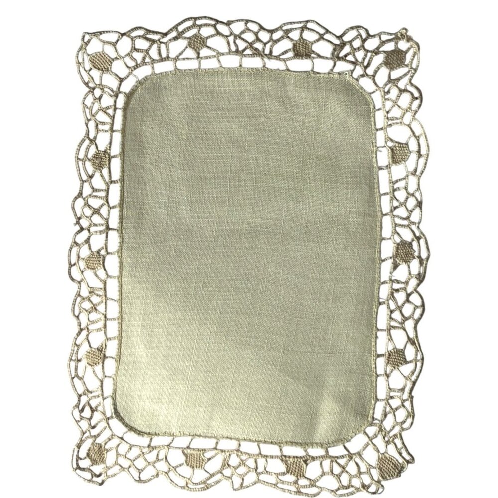 Set Of 10 Pale Yellow Linen & Crochet Doilies 7" X 5.5" Table Decor Wedding - Picture 2 of 13